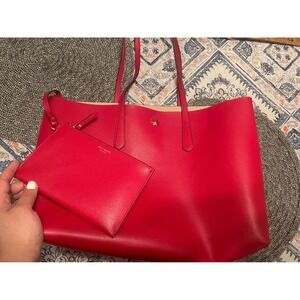 Kate Spade Molly Large Tote Bag Red Pebbled Leather Shoulder Bag with Pouch